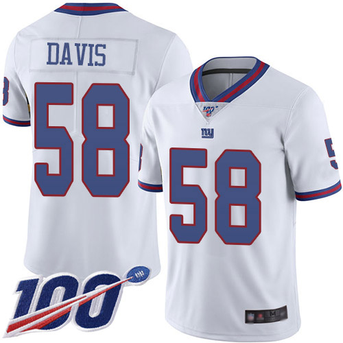 Men New York Giants 58 Tae Davis Limited White Rush Vapor Untouchable 100th Season Football NFL Jersey